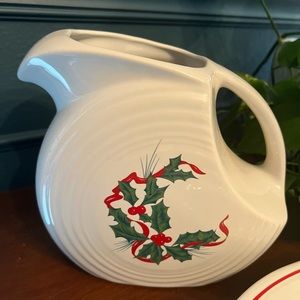Vintage Fiesta Holly and Ribbon disc pitcher